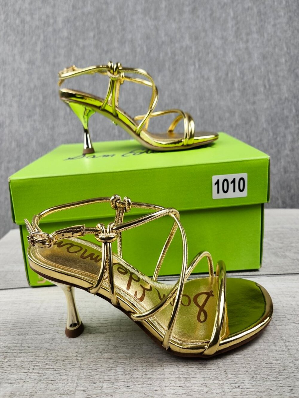 Sam Edelman Size 6.5M (EU 36.5) Riana Gold Metallic Strappy Heel Sandal HH 2 3/8